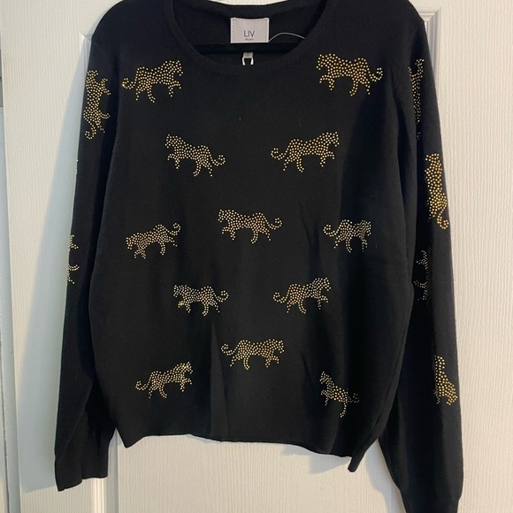 Liv Milano Sweaters - LIV Milano Black Sweater with Gold Leopard Design